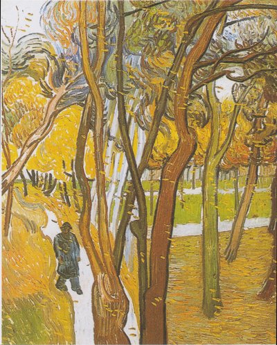 落ち葉のある公園のベビーカー 作： Vincent van Gogh